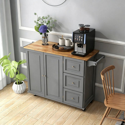 Mobile Kitchen Island Kitchen Cart With Wood Drop Leaf Towel Holder & Cabinet - image 1