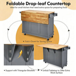 Mobile Kitchen Island Kitchen Cart With Wood Drop Leaf Towel Holder & Cabinet - thumbnail 4