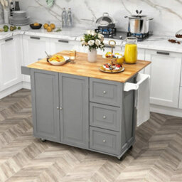 Mobile Kitchen Island Kitchen Cart With Wood Drop Leaf Towel Holder & Cabinet - thumbnail 3