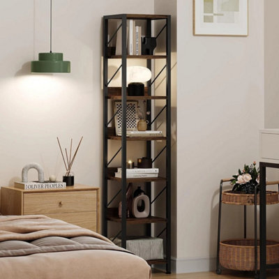 Narrow Bookshelf Bookcase 6 Tier Storage Rack Corner Shelf Metal Display Stand - image 1