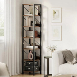 Narrow Bookshelf Bookcase 6 Tier Storage Rack Corner Shelf Metal Display Stand - thumbnail 3