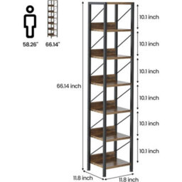 Narrow Bookshelf Bookcase 6 Tier Storage Rack Corner Shelf Metal Display Stand - thumbnail 2