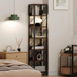 Narrow Bookshelf Bookcase 6 Tier Storage Rack Corner Shelf Metal Display Stand - thumbnail 1