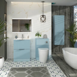 Royal Bathrooms Evora 700mm Powder Blue Fluted Floor Standing Bathroom Vanity Unit 2 Drawer Cabinet With Ceramic Basin - thumbnail 3