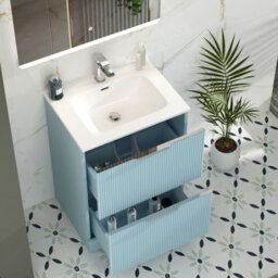 Royal Bathrooms Evora 700mm Powder Blue Fluted Floor Standing Bathroom Vanity Unit 2 Drawer Cabinet With Ceramic Basin - thumbnail 4