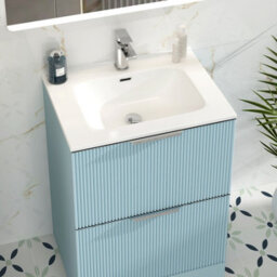 Royal Bathrooms Evora 700mm Powder Blue Fluted Floor Standing Bathroom Vanity Unit 2 Drawer Cabinet With Ceramic Basin - thumbnail 5