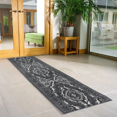 Bravich Hard Wearing Hessian Backed Stair Runner Kitchen Mat - Texas Grey Traditional Medallion - 60X120Cm (2'x4') - image 1