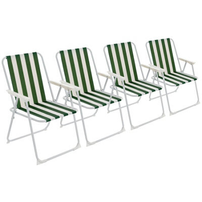 Harbour Housewares Folding Metal Beach Chairs - Green Stripe - Pack Of 4 - image 1