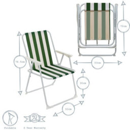 Harbour Housewares Folding Metal Beach Chairs - Green Stripe - Pack Of 4 - thumbnail 3
