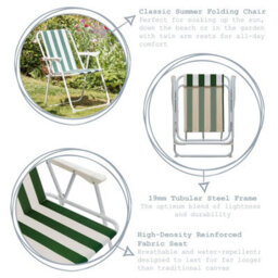 Harbour Housewares Folding Metal Beach Chairs - Green Stripe - Pack Of 4 - thumbnail 2