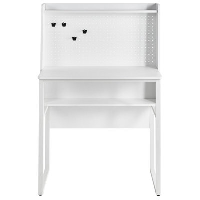Wyld And Coco Novahome Office Desk White With Pegboard Wall And Open Shelves, Compact Space-Saving Desk - image 1