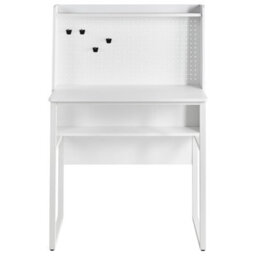 Wyld And Coco Novahome Office Desk White With Pegboard Wall And Open Shelves, Compact Space-Saving Desk - thumbnail 1
