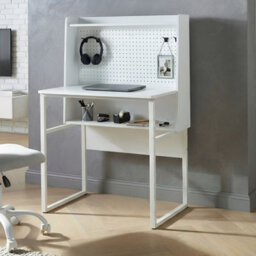 Wyld And Coco Novahome Office Desk White With Pegboard Wall And Open Shelves, Compact Space-Saving Desk - thumbnail 2