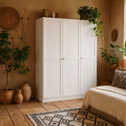 Wyld Haus Cherryfern 3-Door White Wooden Wardrobe Framed Matt Finish Tall - thumbnail 2