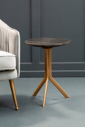 Orsina Round Black Marble Side Table, Sleek Black Marble Top With Gold Tripod Iron Base, Geometric Accent Table - thumbnail 3