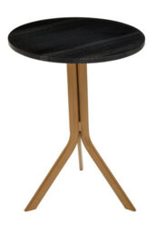 Orsina Round Black Marble Side Table, Sleek Black Marble Top With Gold Tripod Iron Base, Geometric Accent Table - thumbnail 4