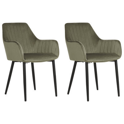 Beliani Set Of 2 Dining Chairs Wellston Velvet Olive Green - image 1