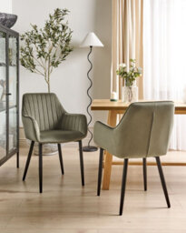 Beliani Set Of 2 Dining Chairs Wellston Velvet Olive Green - thumbnail 2