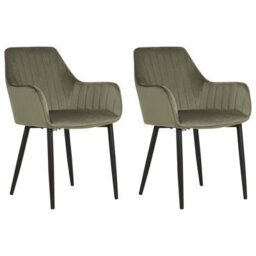 Beliani Set Of 2 Dining Chairs Wellston Velvet Olive Green - thumbnail 1