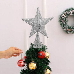 Living And Home Silver Glittered Wrought Iron Christmas Tree Topper Xmas Star Ornament Home Decor 25Cm (W) X 35Cm (H) - thumbnail 4