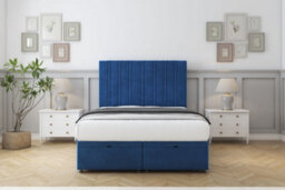 "Comfort Lorenzo Navy Plush Ottoman Bed Base With 54"" Floor Standing Headboard 4' Small Double"
