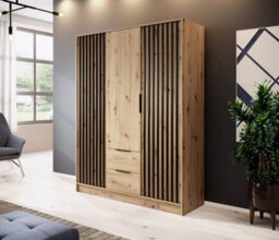 Arte Nelly Contemporary Hinged 3 Door Wardrobe Oak Effect 2 Drawers 8 Shelves 1 Hanging Rail Lamela Decor (H)2000mm (W)1550mm (D)510mm - thumbnail 1