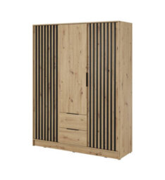 Arte Nelly Contemporary Hinged 3 Door Wardrobe Oak Effect 2 Drawers 8 Shelves 1 Hanging Rail Lamela Decor (H)2000mm (W)1550mm (D)510mm - thumbnail 2