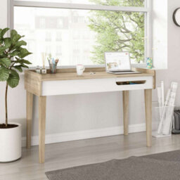 Teknik Giru Desk In Sonoma Oak Effect And White Accents And Sliding Shelf/desktop Section