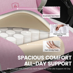 Luckracer Fabric Gaming Chair With Footrest, Ergonomic Computer Desk Chair With Pocket Spring Cushion Home Office Chair, Pink - thumbnail 7