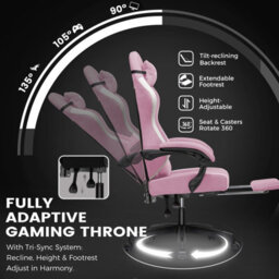 Luckracer Fabric Gaming Chair With Footrest, Ergonomic Computer Desk Chair With Pocket Spring Cushion Home Office Chair, Pink - thumbnail 6