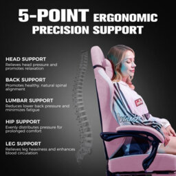 Luckracer Fabric Gaming Chair With Footrest, Ergonomic Computer Desk Chair With Pocket Spring Cushion Home Office Chair, Pink - thumbnail 4