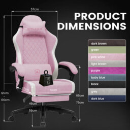 Luckracer Fabric Gaming Chair With Footrest, Ergonomic Computer Desk Chair With Pocket Spring Cushion Home Office Chair, Pink - thumbnail 8