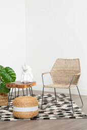 Orsina White Stripe Seagrass Pouffe, Comfortable Footrest Seagrass Pouffe,easy To Move Woven Stool, Versatile Stool - thumbnail 4