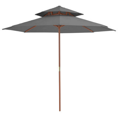 Berkfield Double Decker Parasol With Wooden Pole 270 Cm Anthracite - image 1