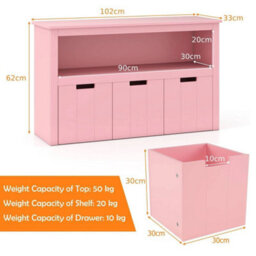 Durable Room Organizer Bedroom 3-Drawer Storage Cabinet-Pink - thumbnail 2