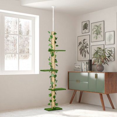 Pawhut 242Cm Floor To Ceiling Cat Tree With Leaves Scratching Post, Green - image 1