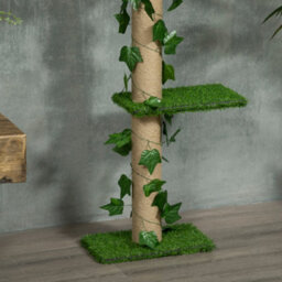 Pawhut 242Cm Floor To Ceiling Cat Tree With Leaves Scratching Post, Green - thumbnail 9