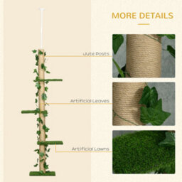 Pawhut 242Cm Floor To Ceiling Cat Tree With Leaves Scratching Post, Green - thumbnail 6