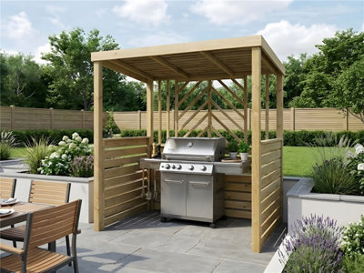 Edecks The Grillhouse Wooden Bbq Shelter With Inner Shelves 6 X 7Ft - Half Sides Chevron Back Outdoor Garden Barbecue Grill Gazebo - image 1