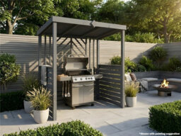 Edecks The Grillhouse Wooden Bbq Shelter With Inner Shelves 6 X 7Ft - Half Sides Chevron Back Outdoor Garden Barbecue Grill Gazebo - thumbnail 3