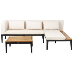 Beliani Garden Corner Sofa With Table 3 Seater Bracciano Left Hand Certified Acacia Wood Light Beige - thumbnail 1