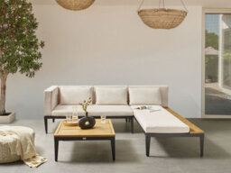 Beliani Garden Corner Sofa With Table 3 Seater Bracciano Left Hand Certified Acacia Wood Light Beige - thumbnail 2