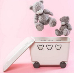B2C Mobile Toy Storage Box Container Kids Room Cute Wheeled Rolling Bin Organizer - thumbnail 2