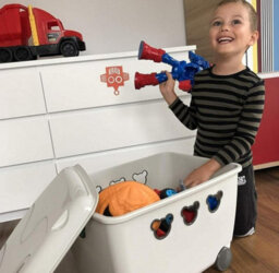 B2C Mobile Toy Storage Box Container Kids Room Cute Wheeled Rolling Bin Organizer - thumbnail 4