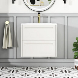 Royal Bathrooms Elmore 600mm Traditional Wall Hung 2 Drawer Bathroom Vanity Unit With Matt Stone Basin Sink - Classic White - thumbnail 3