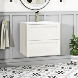 Royal Bathrooms Elmore 600mm Traditional Wall Hung 2 Drawer Bathroom Vanity Unit With Matt Stone Basin Sink - Classic White