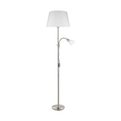 Elegant Satin Nickel Floor Lamp With White Fabric Shade And Glass Bulbs - image 1