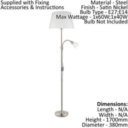 Elegant Satin Nickel Floor Lamp With White Fabric Shade And Glass Bulbs - thumbnail 2
