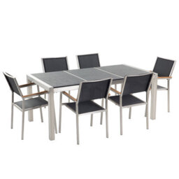 Beliani Garden Dining Set 6 Seater Grosseto Triple Plate Granite Flamed Black - thumbnail 4