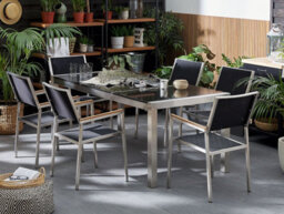 Beliani Garden Dining Set 6 Seater Grosseto Triple Plate Granite Flamed Black - thumbnail 2